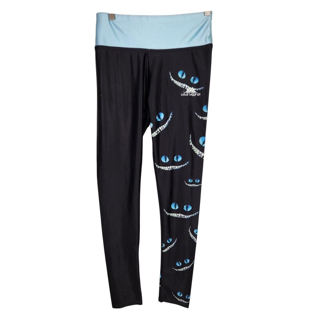 LOTUS LEGGINGS‎ Leggings Womens Medium Black Cheshire Cat Eyes Halloween Print